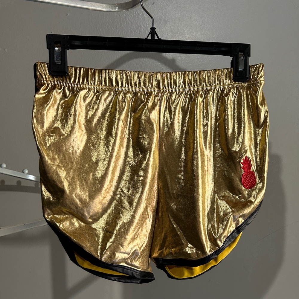 Gold bikini top & booty shorts with red pineapple detail